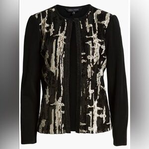 NWT Ming Wang sequin front design black knit sweater Heritage fit medium P